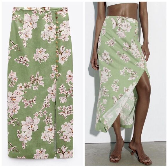 Zara Linen Blend Floral Skirt New - Picture 2 of 7